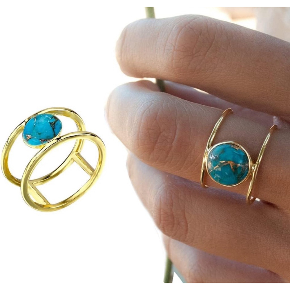 New Women's Large Turquoise Gold Filled‎ Ring, Bar Band, Size 5, Jewelry